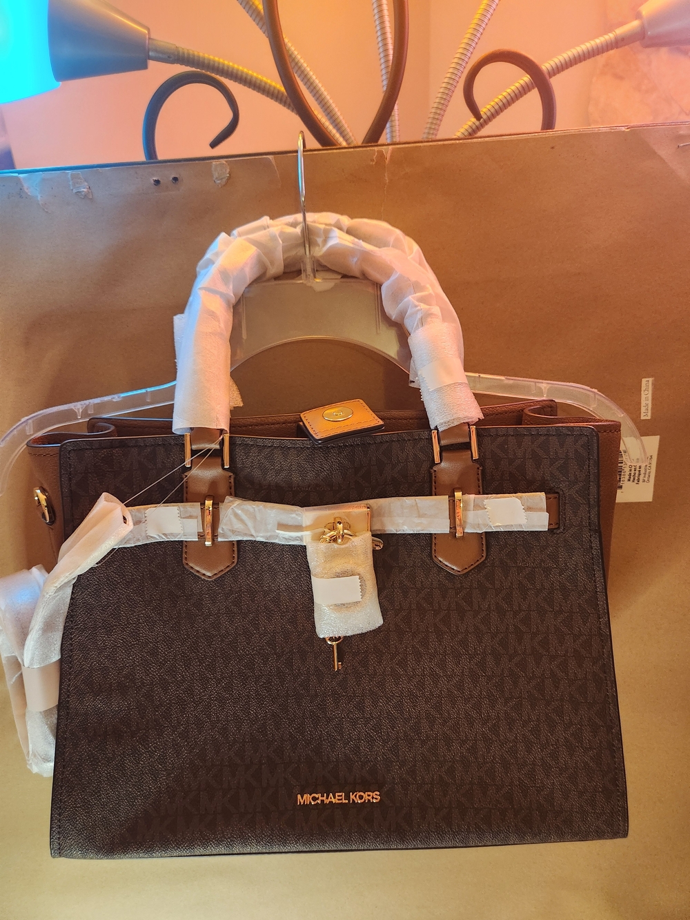 Michael Kors Hamilton Brown Logo Satchel With Strap NWT